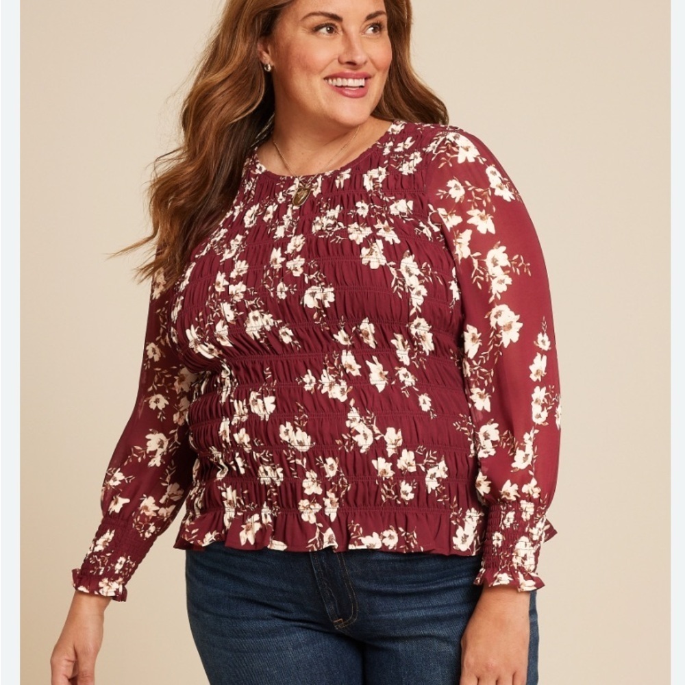 Maurices Burgundy Floral Blouse